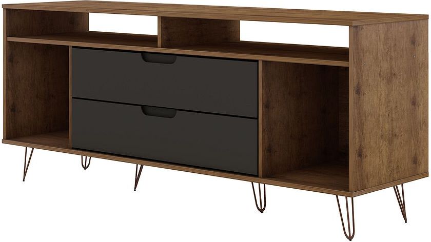 Manhattan Comfort TV & Media Units - Rockefeller 62.99 TV Stand with Metal Legs & 2 Drawers in Nature & Textured Gray