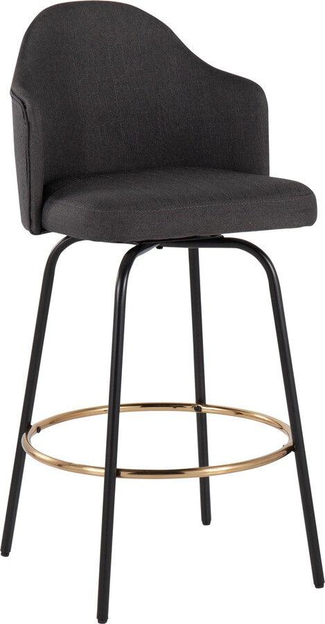 Lumisource Barstools - Ahoy Counter Stool With Black Metal Legs & Round Gold Metal With Charcoal (Set of 2)