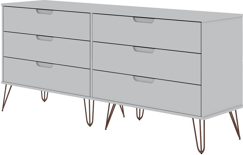 Rockefeller 6-Drawer Double Low Dresser with Metal Legs in White