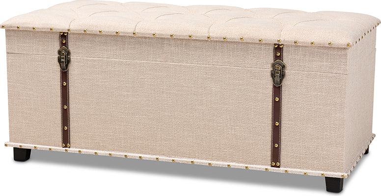 Wholesale Interiors Ottomans & Stools - Kyra Modern and Contemporary Beige Fabric Upholstered Storage Trunk Ottoman