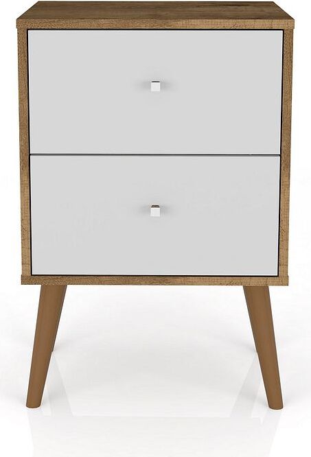 Manhattan Comfort Nightstands & Side Tables - Liberty Mid-Century - Modern Nightstand 2.0 with 2 Full Extension Drawers in Rustic Brown & White