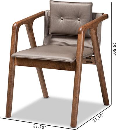 Wholesale Interiors Dining Chairs - Marcena Mid-Century Modern Grey Leather and Brown Wood 2-Piece Dining Chair Set