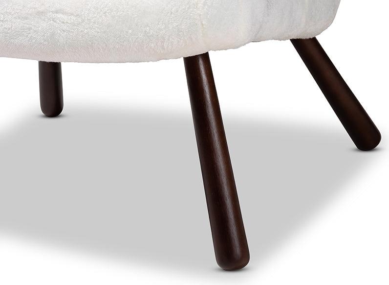 Wholesale Interiors Accent Chairs - Eisa Modern and Contemporary White Sherpa and Walnut Brown Wood Accent Chair