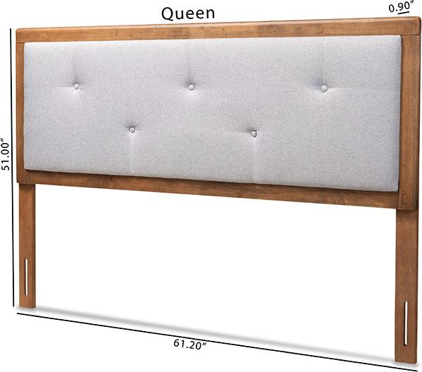 Wholesale Interiors Headboards - Abner Light Grey Fabric Upholstered and Walnut Brown Finished Wood Queen Size Headboard