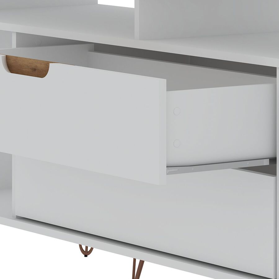 Manhattan Comfort TV & Media Units - Rockefeller 62.99 TV Stand with Metal Legs & 2 Drawers in Off White & Nature