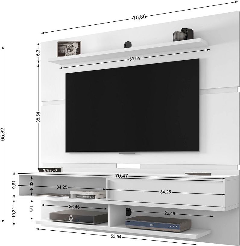 Manhattan Comfort TV & Media Units - Astor 70.86 Modern Floating Entertainment Center 2.0 with Media & Decor Shelves in White