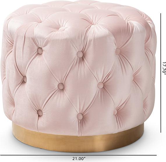 Wholesale Interiors Ottomans & Stools - Valeria Glam Light Pink Velvet Fabric Upholstered Gold-Finished Button Tufted Ottoman