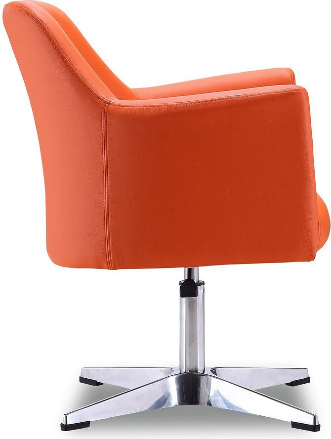 Manhattan Comfort Accent Chairs - Pelo Orange & Polished Chrome Faux Leather Adjustable Height Swivel Accent Chair