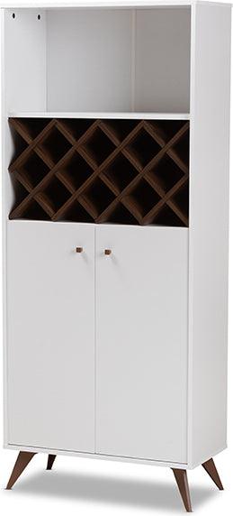 Serafino Modern and Walnut Finished Wood Wine Cabinet White Walnut Brown