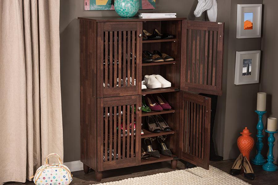 Baxton Studio Fernanda 4-Door Oak Brown Wooden Entryway Shoes Storage Tall Cabinet