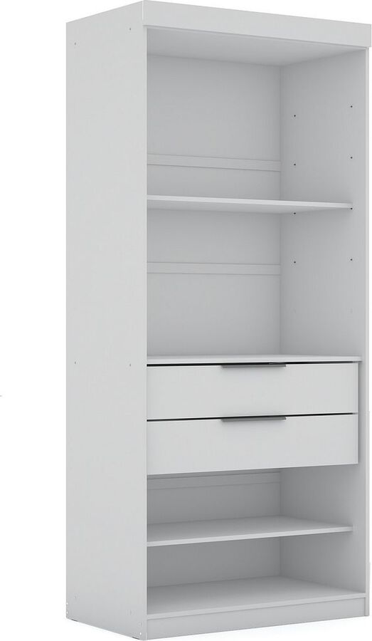 Manhattan Comfort Cabinets & Wardrobes - Mulberry 2.0 Sectional Modern Armoire Wardrobe Closet with 2 Drawers in White