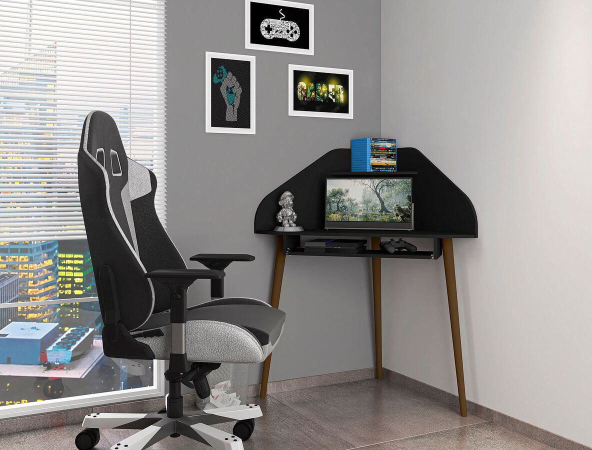 Manhattan Comfort Desks - Bradley Corner Desk with Keyboard Shelf in Black