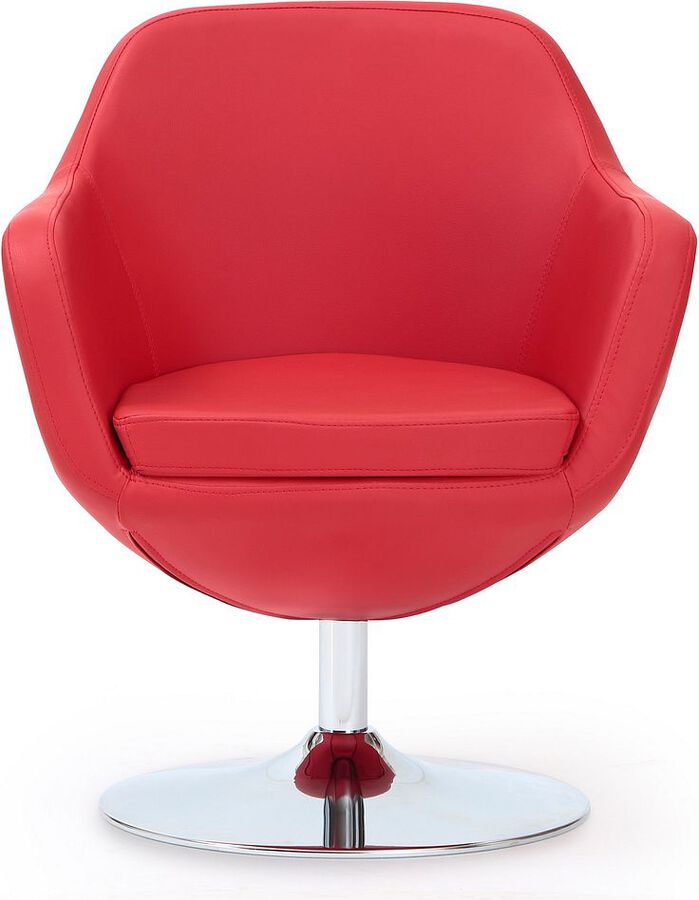 Manhattan Comfort Accent Chairs - Caisson Red & Polished Chrome Faux Leather Swivel Accent Chair