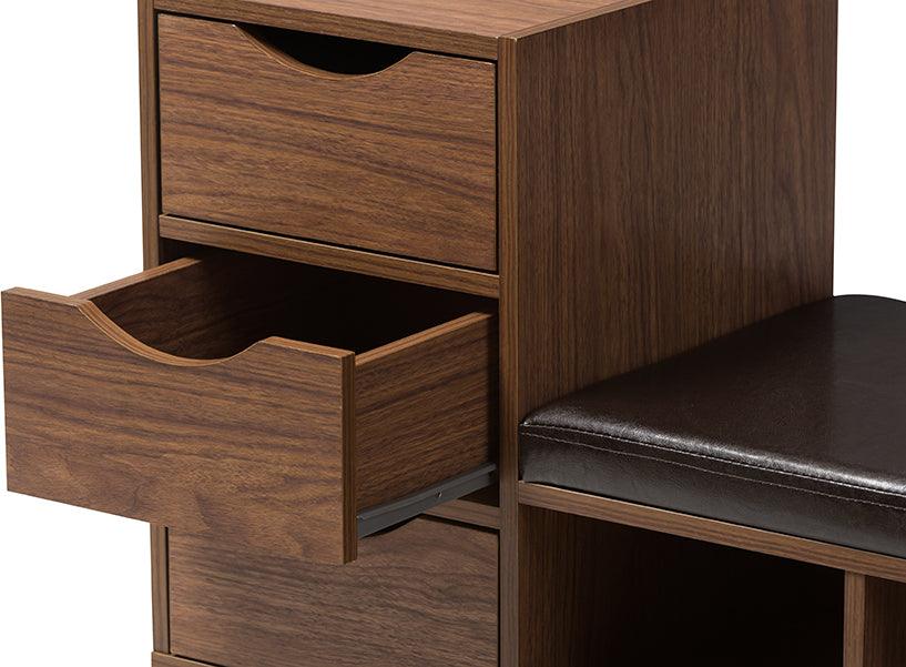 Wholesale Interiors Shoe Storage - Arielle Modern and Contemporary Walnut Brown Wood 3-Drawer Shoe Storage