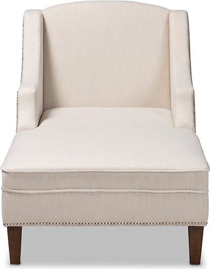 Wholesale Interiors Accent Chairs - Leonie Modern and Contemporary Beige Fabric Wenge Brown Chaise Lounge