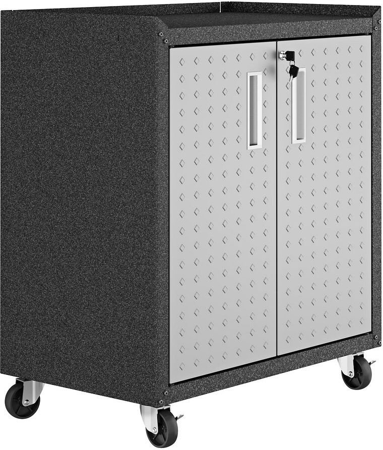 Manhattan Comfort Buffets & Cabinets - Fortress Textured Metal 31.5" Garage Mobile Cabinet with 2 Adjustable Shelves in Gray