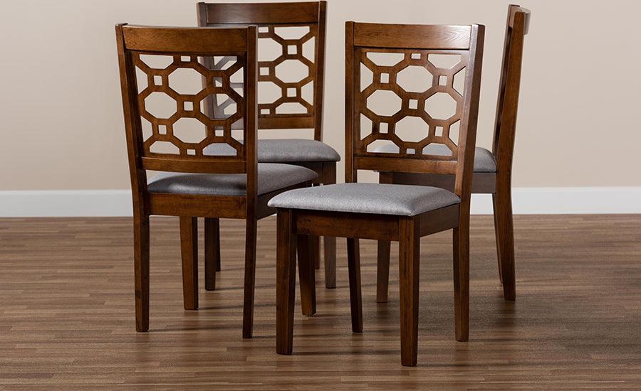 Wholesale Interiors Dining Chairs - Peter Grey Fabric Upholstered and Walnut Brown Finished Wood 4-Piece Dining Chair Set