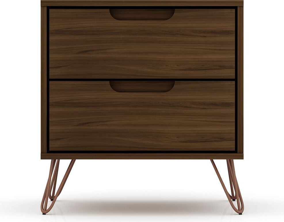 Manhattan Comfort Nightstands & Side Tables - Rockefeller 2-Drawer Brown Nightstand (Set of 2)