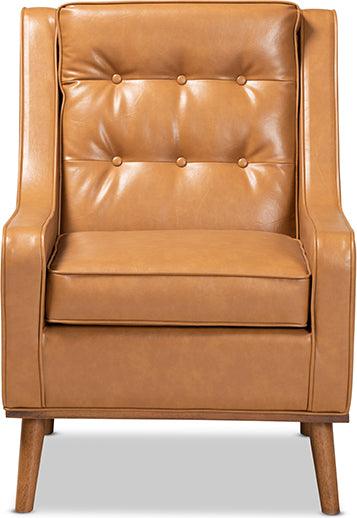 Wholesale Interiors Accent Chairs - Daley Tan Faux Leather Upholstered and Walnut Brown Finished Wood Lounge Armchair