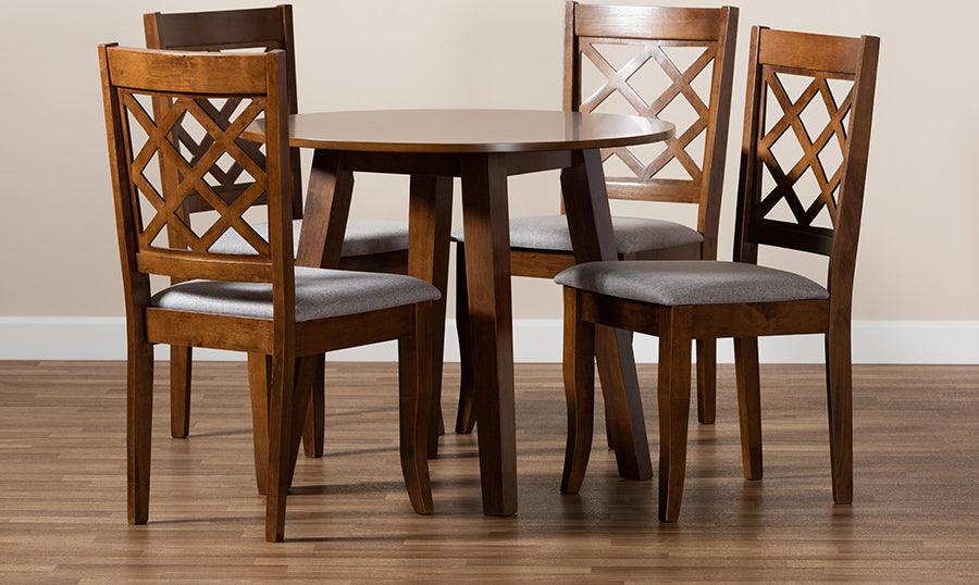 Wholesale Interiors Dining Sets - Adara Grey Fabric Upholstered and Walnut Brown Finished Wood 5-Piece Dining Set