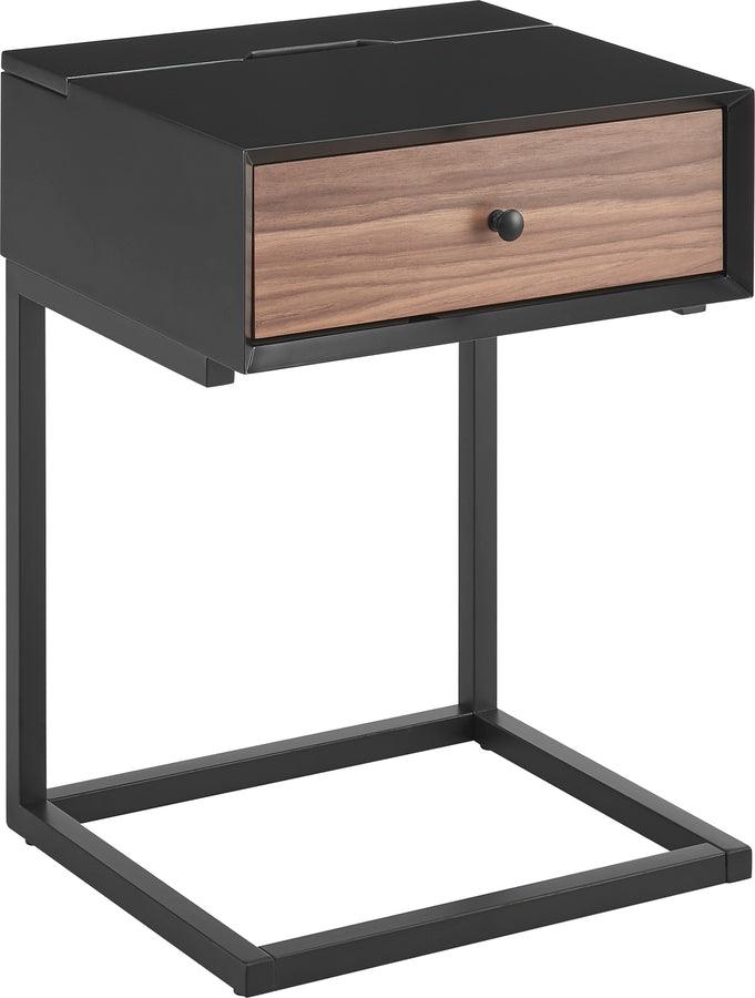 Euro Style Side & End Tables - Daeg Smart Side Table in Matte Black with American Walnut Veneer Drawer