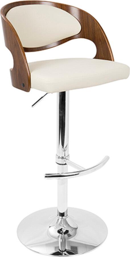 Lumisource Barstools - Pino Mid-Century Modern Adjustable Barstool with Swivel in Walnut & Cream Faux Leather