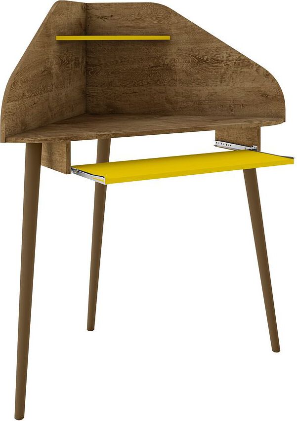 Manhattan Comfort Desks - Bradley Corner Desk with Keyboard Shelf in Rustic Brown & Yellow