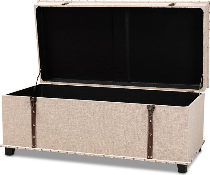 Wholesale Interiors Ottomans & Stools - Kyra Modern and Contemporary Beige Fabric Upholstered Storage Trunk Ottoman