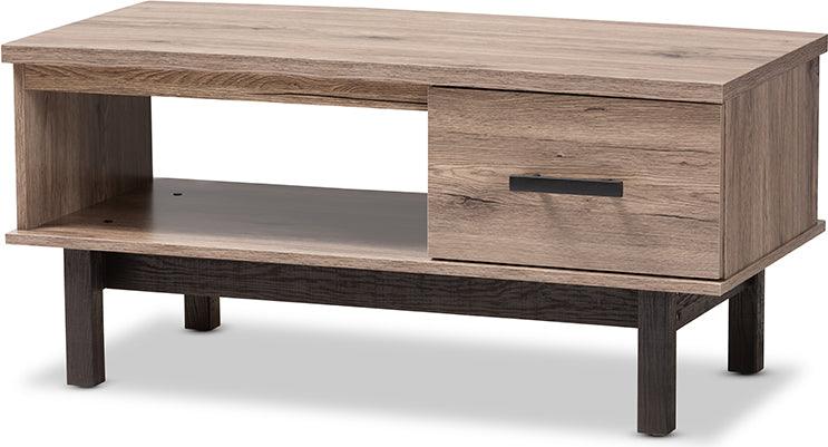 Wholesale Interiors Coffee Tables - Arend Modern and Contemporary Two-Tone Oak Brown and Black Wood 1-Drawer Coffee Table