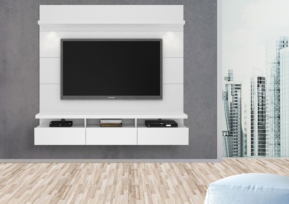 Manhattan Comfort TV & Media Units - Cabrini 2.2 Floating Wall Theater Entertainment Center in White Gloss