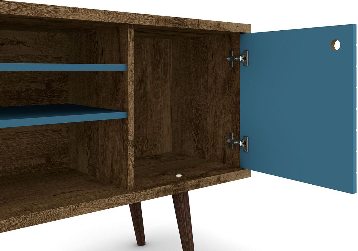 Manhattan Comfort TV & Media Units - Liberty 53.14" Mid-Century - Modern TV St& Rustic Brown & Aqua Blue