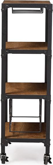 Baxton Studio Jessica Rustic Industrial Style Antique Black Textured Finish  Metal Distressed Ash Wood Mobile Serving Bar Cart 