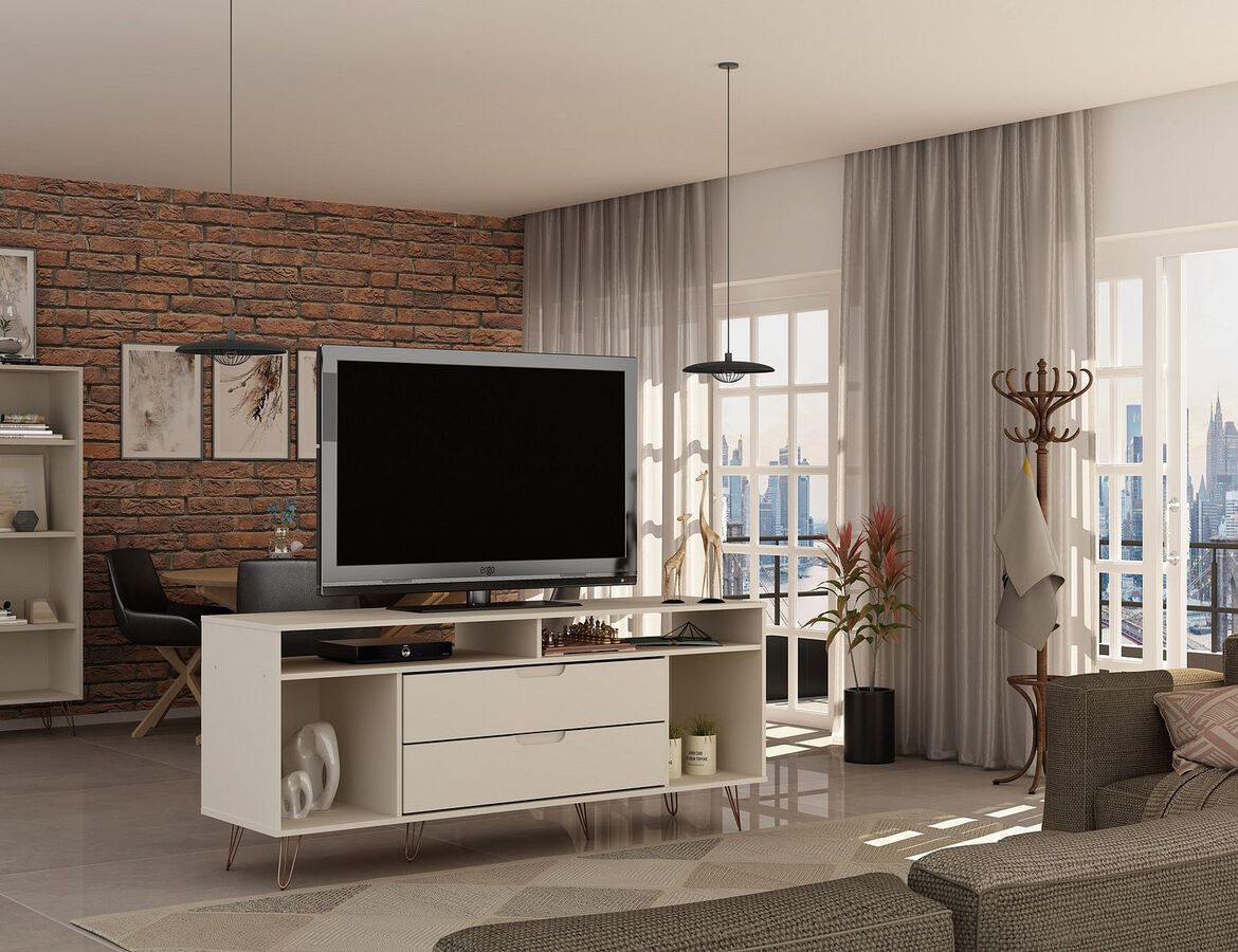 Manhattan Comfort TV & Media Units - Rockefeller 62.99 TV Stand with Metal Legs & 2 Drawers in Off White