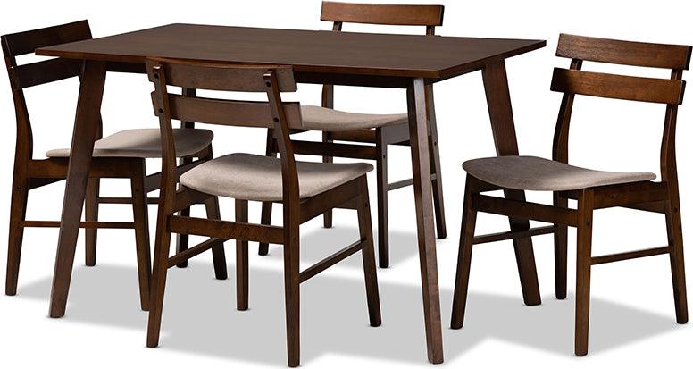 Wholesale Interiors Dining Sets - Eleri Light Beige Fabric Upholstered and Walnut Brown Finished Wood 5-Piece Dining Set