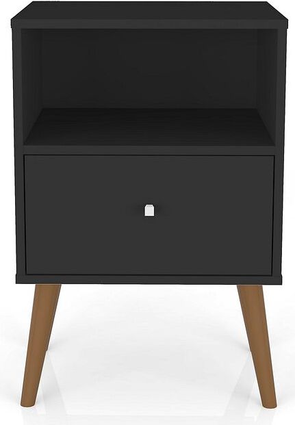 Manhattan Comfort Nightstands & Side Tables - Liberty Mid-Century - Modern Nightstand 1.0 with 1 Cubby Space & 1 Drawer in Black