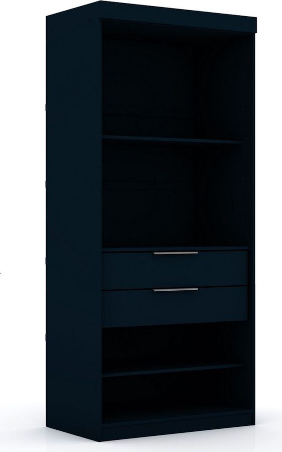 Manhattan Comfort Cabinets & Wardrobes - Mulberry 2 Sectional Modern Wardrobe Closet with 4 Drawers - Set of 2 in Tatiana Midnight Blue