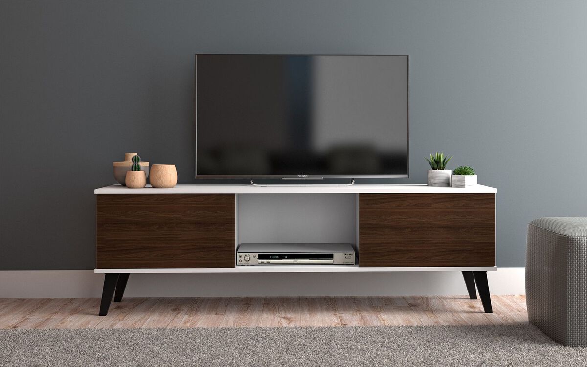 Manhattan Comfort TV & Media Units - Doyers 53.15 Mid-Century Modern TV Stand in White & Nut Brown