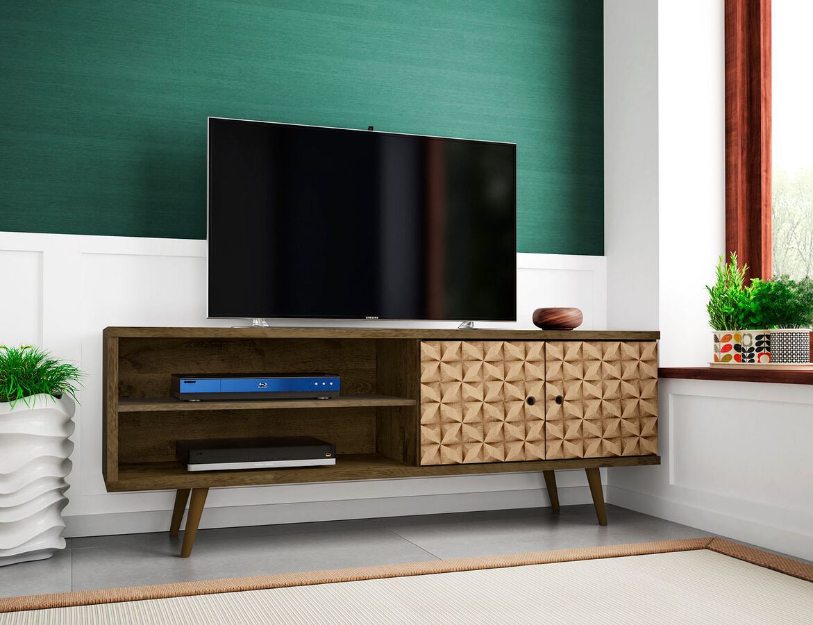 Manhattan Comfort TV & Media Units - Liberty TV Stand 62.99 in Rustic Brown and 3D Brown Prints