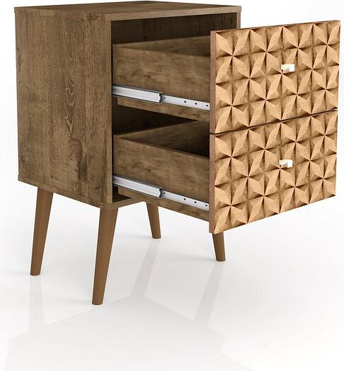 Manhattan Comfort Nightstands & Side Tables - Liberty Nightstand 2.0 in Rustic Brown and 3D Brown Prints