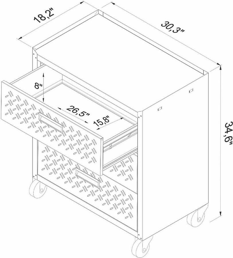 Manhattan Comfort Buffets & Cabinets - Fortress Textured Metal 31.5" Garage Mobile Chest with 3 Full Extension Drawers in Gray