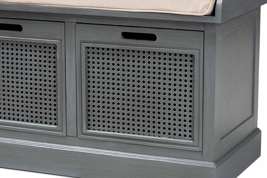 Wholesale Interiors Benches - Sheldon Beige Grey Rattan 3-Drawer Entryway Shoe Storage Bench