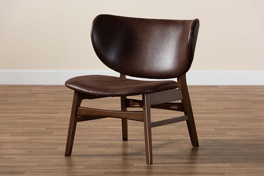 Wholesale Interiors Accent Chairs - Marcos Dark Brown Faux Leather Effect and Walnut Brown Finished Wood Living Room Accent Chair