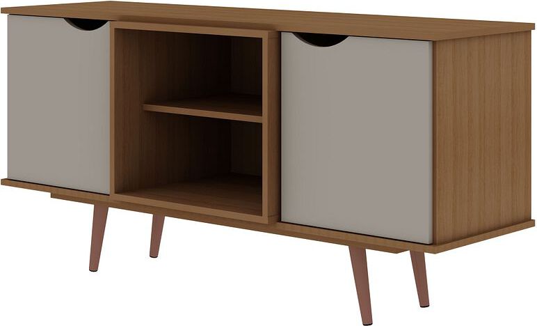 Manhattan Comfort TV & Media Units - Hampton 53.54 TV Stand with 4 Shelves & Solid Wood Legs in Off White & Maple Cream