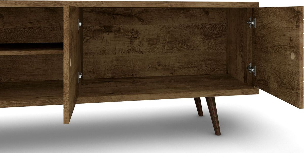 Manhattan Comfort TV & Media Units - Liberty 62.99 Mid-Century Modern TV Stand & Panel with Solid Wood Legs in Rustic Brown