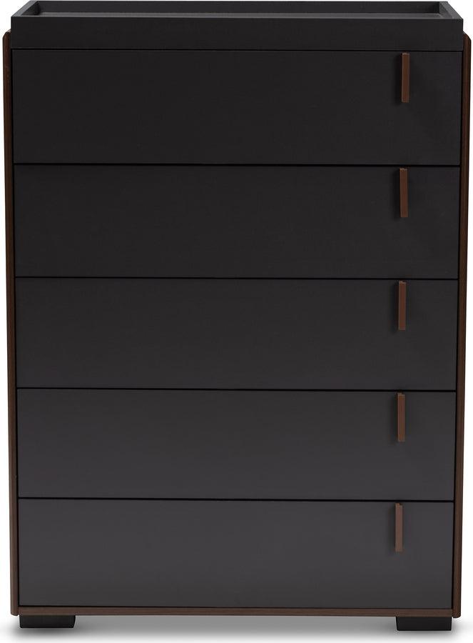 Wholesale Interiors Chest of Drawers - Rikke Modern and Contemporary Two-Tone Gray and Walnut Finished Wood 5-Drawer Chest