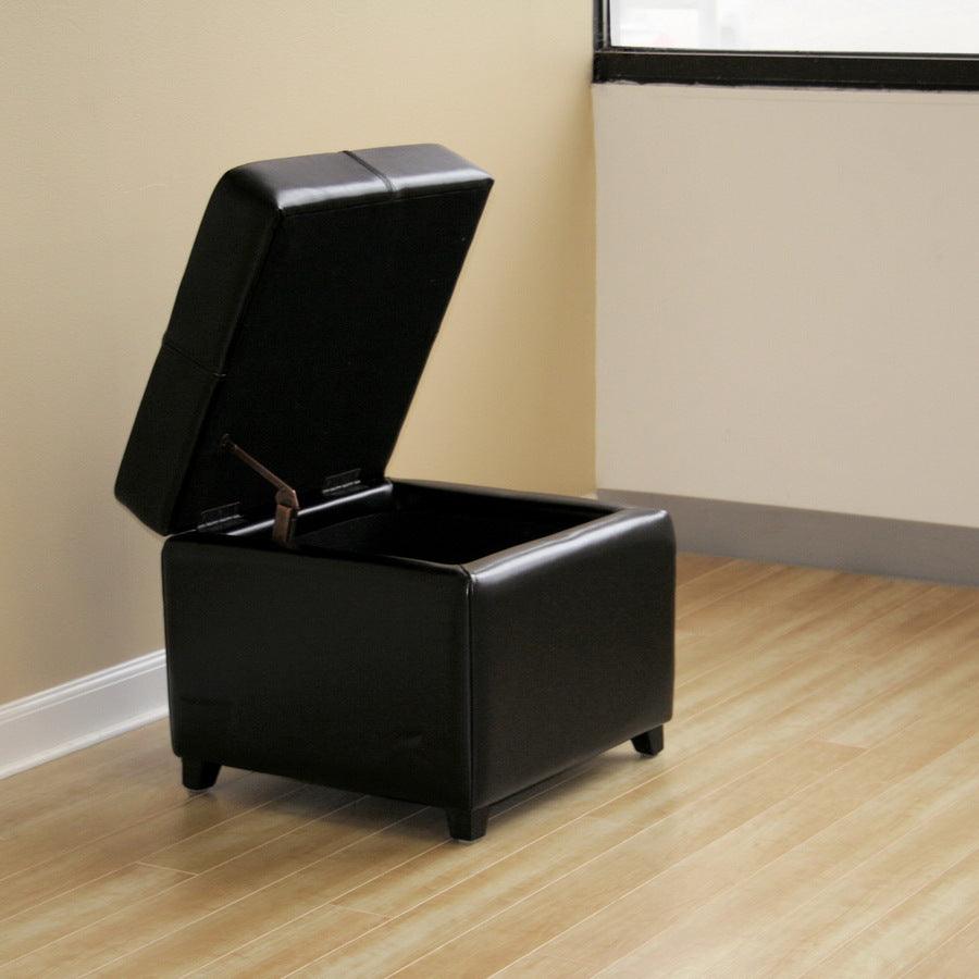 Black Full Leather Storage Cube Ottoman