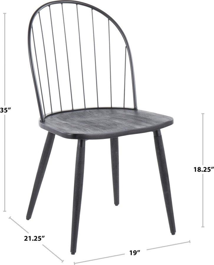 Lumisource Dining Chairs - Riley Industrial High Back Armless Chair in Black Metal and Black Wood - Set of 2