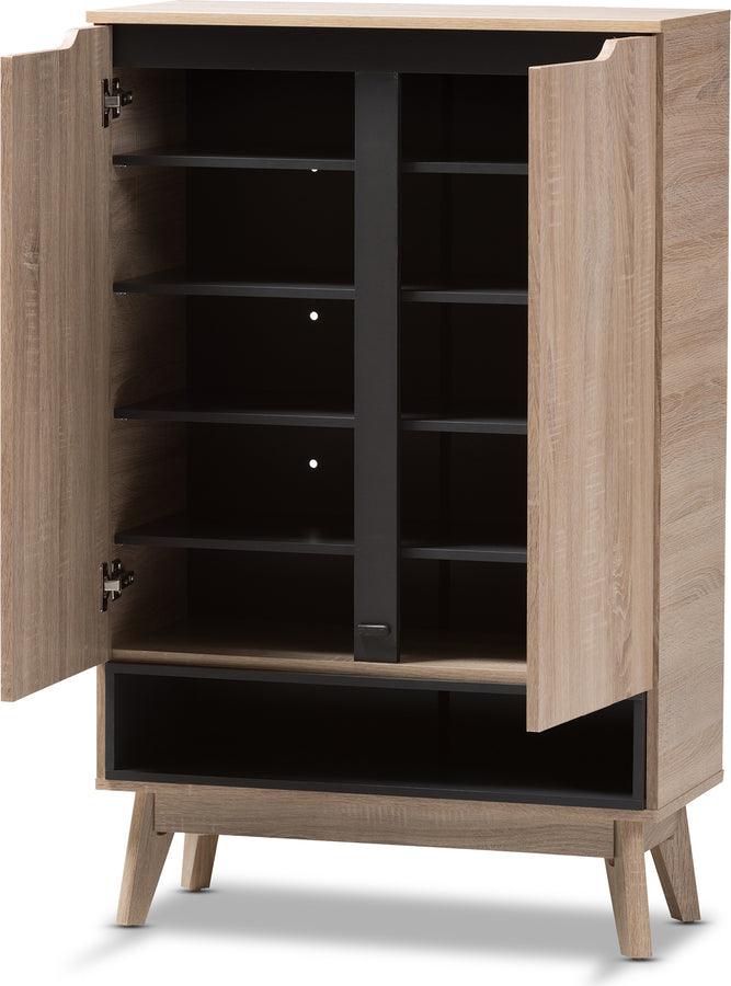 Baxton Studio Fella Oak and Dark Gray Shoe Cabinet with Drawer