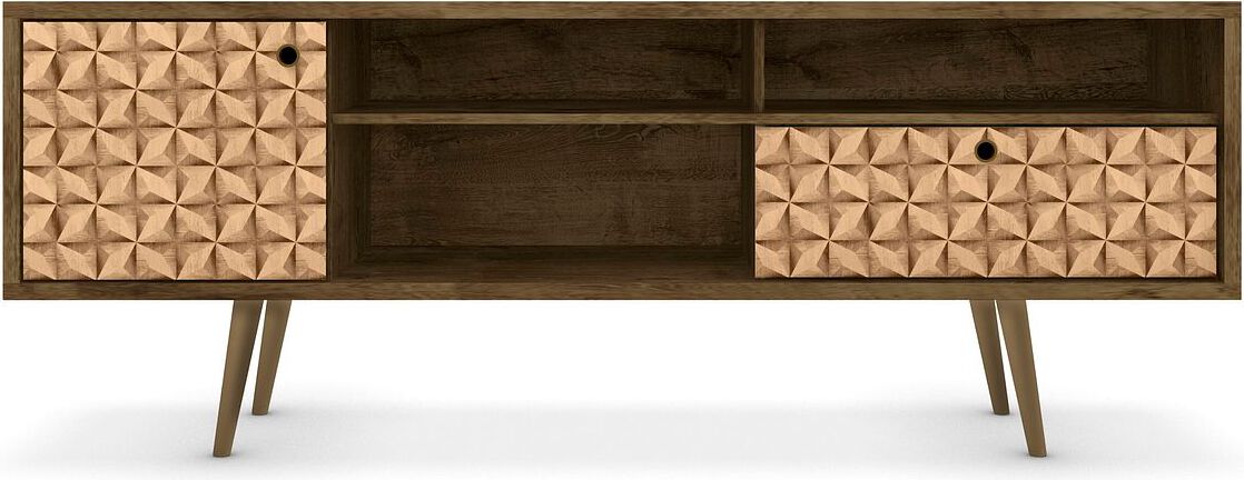 Manhattan Comfort TV & Media Units - Liberty 70.86" Mid-Century - Modern TV Stand with 4 Shelving Spaces & 1 Drawer in Rustic Brown & 3D