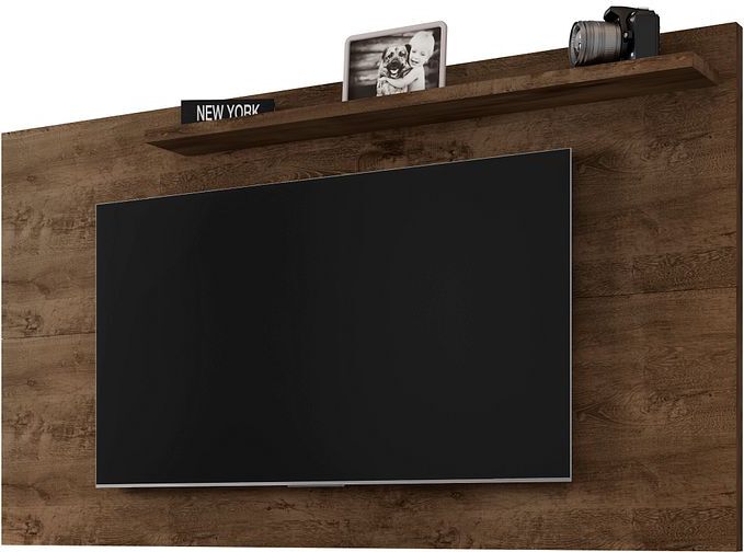 Manhattan Comfort TV & Media Units - Liberty Mid-Century Modern 62.99 TV Panel with Overhead Decor Shelf in Rustic Brown